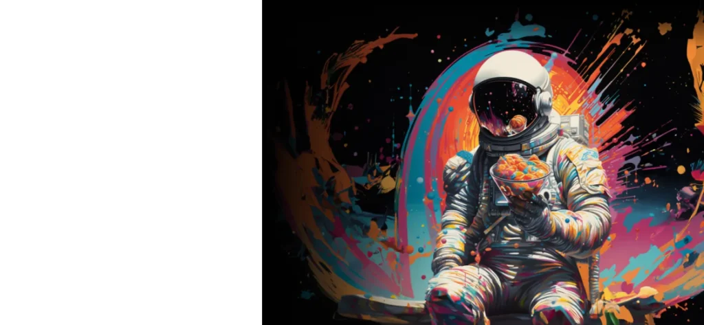 Ilustración abstracta de un astronauta rodeado de colores en la Landing Page del evento gratuito de IA Heroes